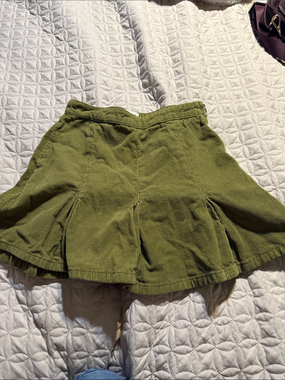 Olive green corduroy pleated skirt